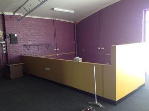 Inside The Baseplate #1 (front room) before renovations started. This partition was removed. 2nd September, 2012. Photo by Sue Ann Barber