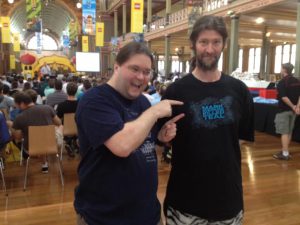 LEGO Designer Mark Stafford and Peter Ogilvy at Brickvention 2013 at the Royal Exhibition Building. 18th January 2013. Photo by Sue Ann Barber
