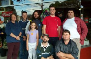 MUGs Meeting for the Star Wars Episode 2 Launch at OzBricks in Avondale Heights, 28th April 2002. Featured in the photo are: Sue Ann Barber, Ben Whytcross, Martin Scragg (and daughter), Paul Baulch, George Georgiou, Travis Matheson and Kane Smith. Photo by Ross Crawford